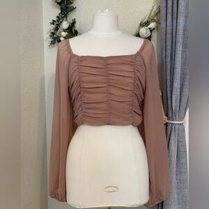 NEW Altar'd State Dusty Pink Cropped Long Sleeve Top - Size L - NWT